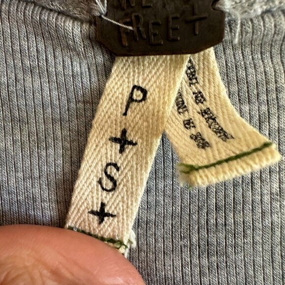 Free People Waffle Knit Top Boat Neck Shirt High Low Raw Hem Blue - Picture 9 of 16